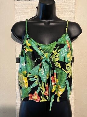Nicole Miller Black Tropical Tie-Front Camisole
